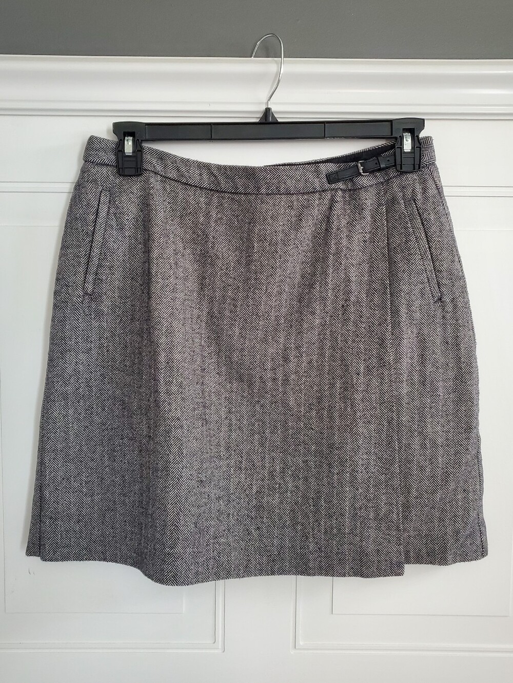 L.L. BEAN Vintage Faux Wrap Lined Herringbone Skirt 12P